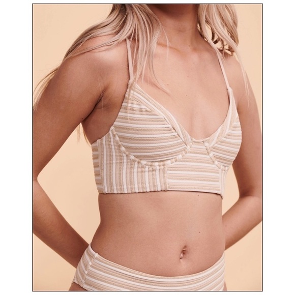Nwt PQ Swim Shimmering New Earth Striped Bikini Top SwimSuit - Picture 1 of 13